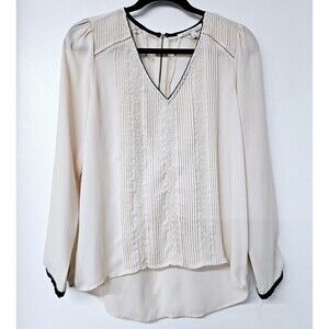 Women's DANIEL RAINN Cream V-neck Partial Zip-up Long Sleeve Blouse Size Small